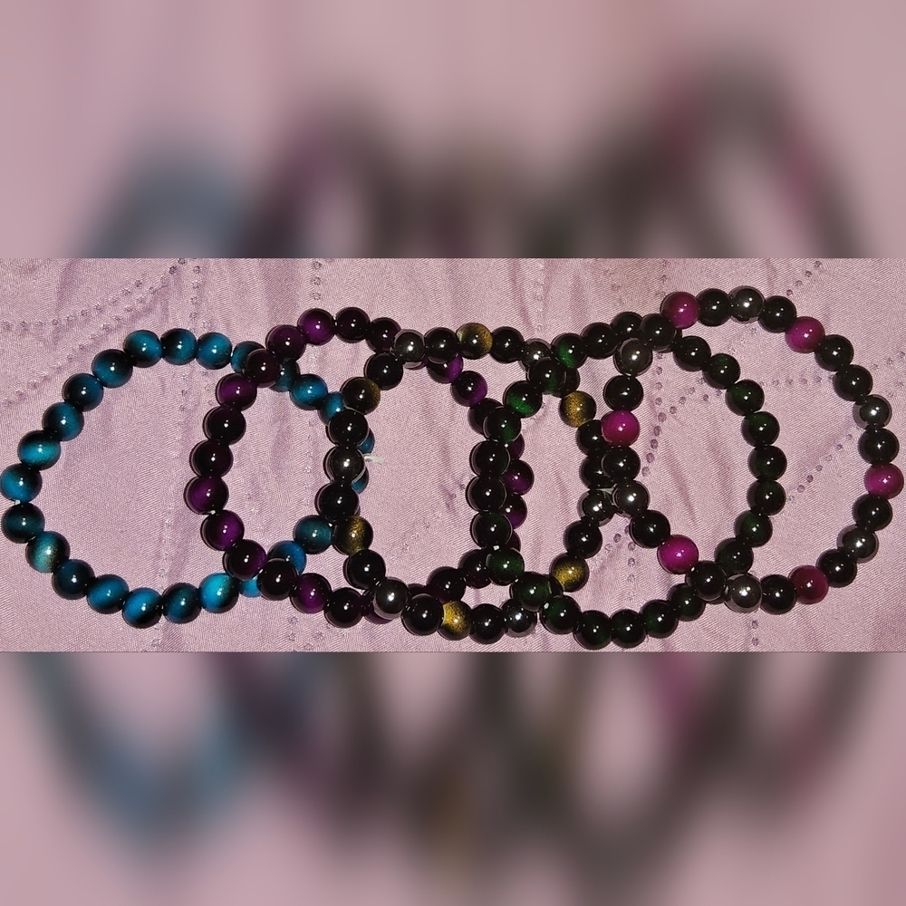 5pc Set Elegant Tiger Eye Multicolor Beaded Bracelet Set